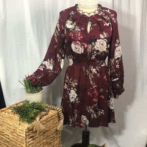 American Rag long sleeve Knee Length floral burgundy dress size small NWT